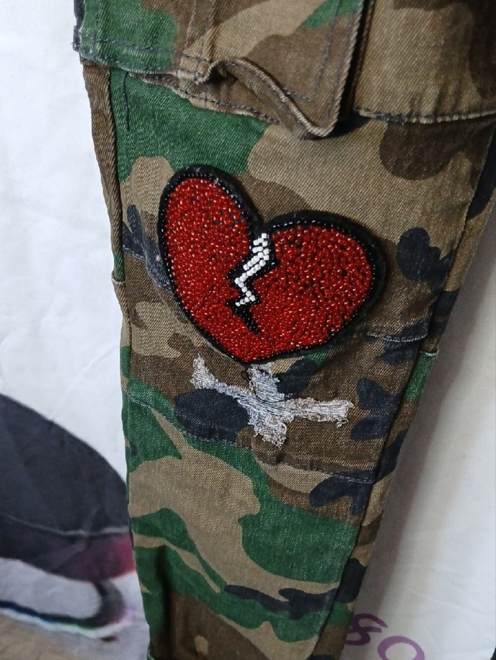 Embellished Camo Cargo Trousers - Green - Picture 4 of 9